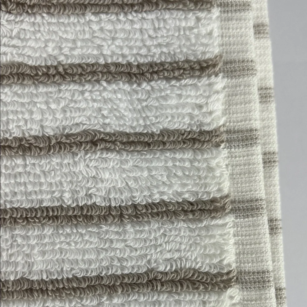 Brooks Brothers Bath Towel Set Tan White Striped Turkish 100% Cotton 2 Pc NEW